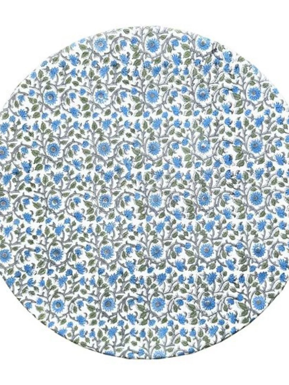 Blue and White Floral Round Tablecloth with Border